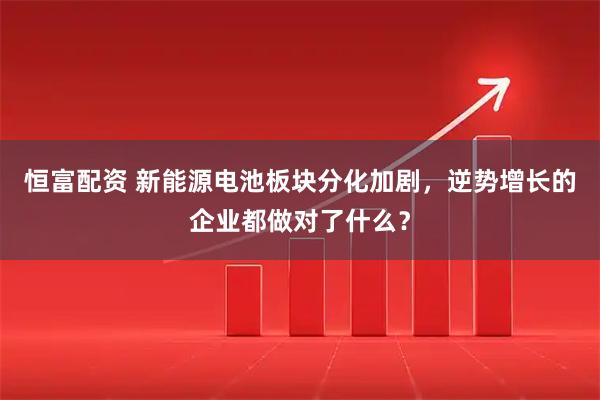 恒富配资 新能源电池板块分化加剧，逆势增长的企业都做对了什么？