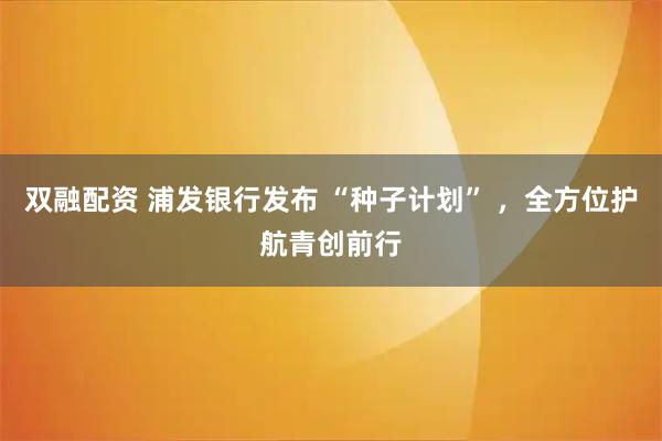 双融配资 浦发银行发布 “种子计划” ，全方位护航青创前行